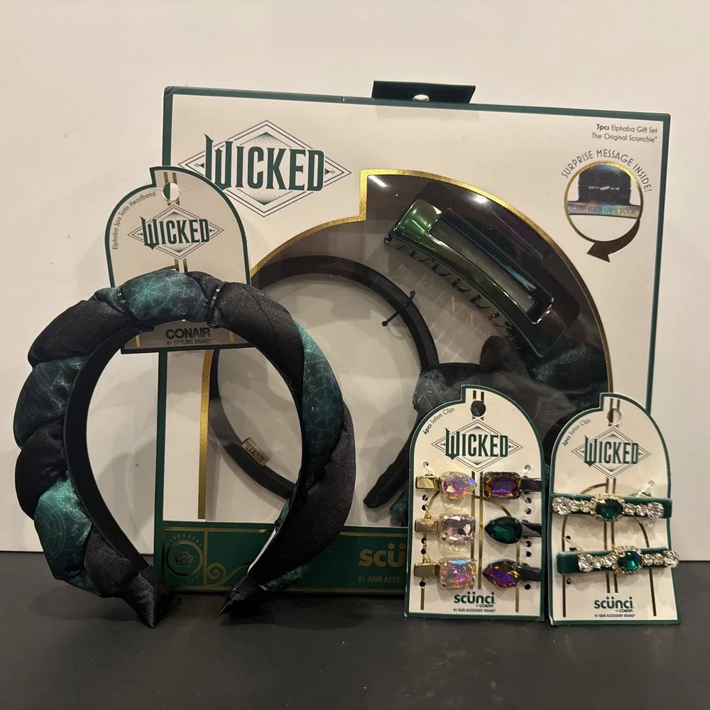 Lot Of‎ 4 Scunci by Conair WICKED Hair Accessory Elphaba Gift Set Headband Clips